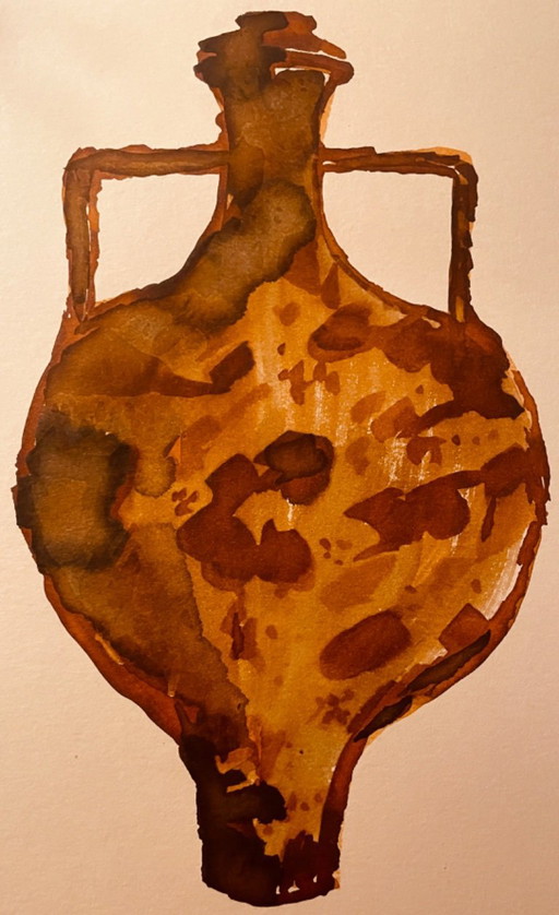 Watercolor painting and ink vase Wabi Sabi Marocco collection