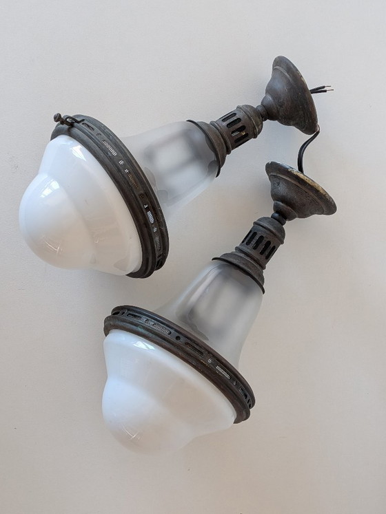 Image 1 of Paire de suspensions vintage style « Luzette » – Bauhaus / Art déco français – Recâblées