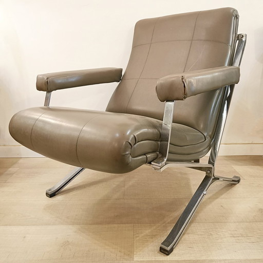 Fauteuil vintage en métal et skaï, 1970