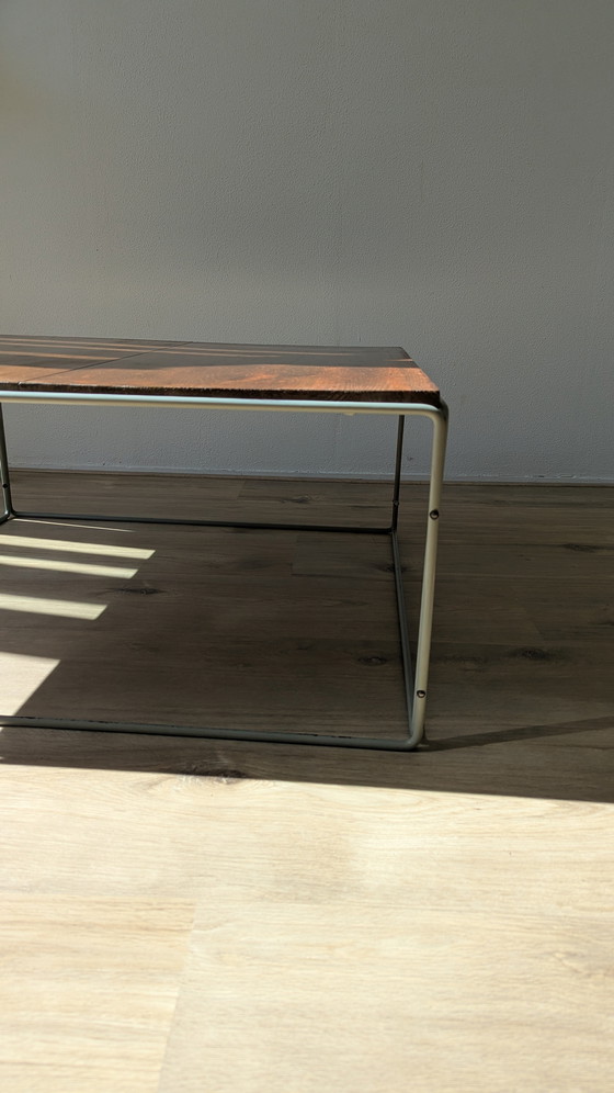 Image 1 of Mid-Century Cube Coffee Table pine wood Top Aluminium Frame