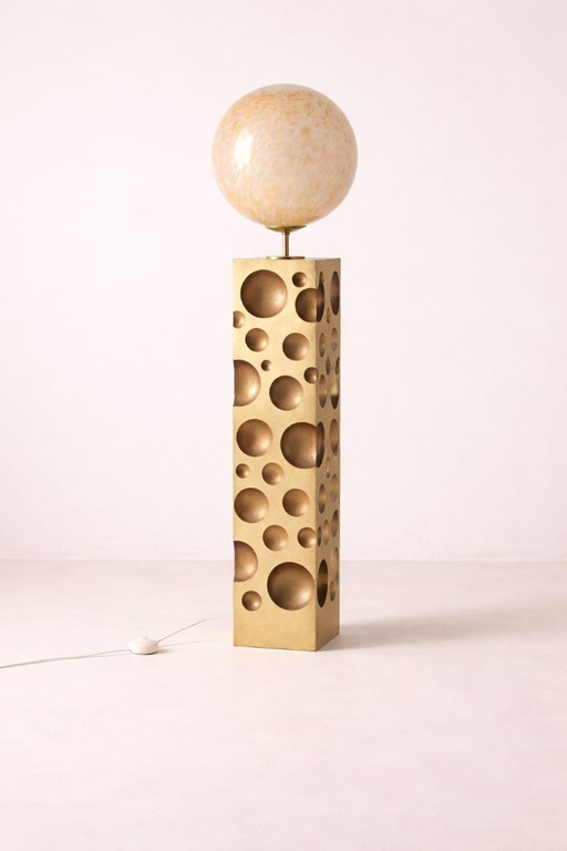 Lámpara de pie con pantalla de cristal jaspeado, años 60-70, Europa