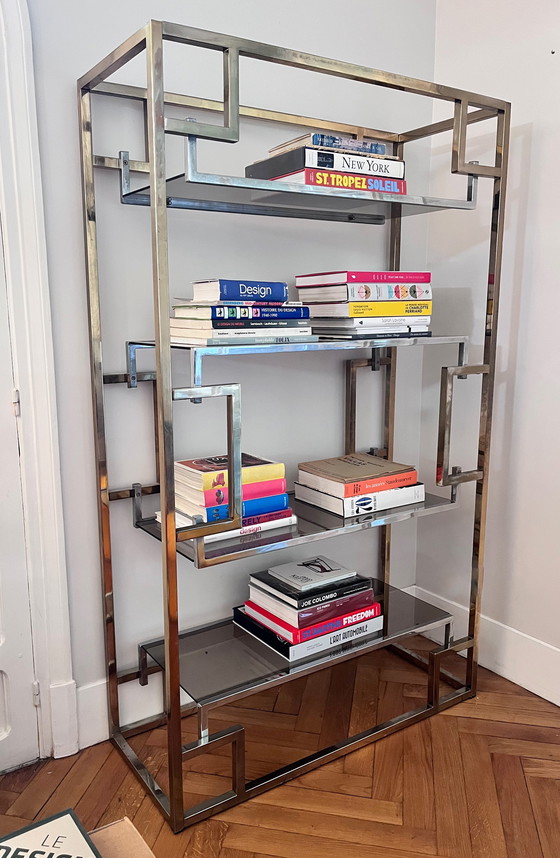 Image 1 of Vintage Chrome and Gold Bookcase by BelgoChrom, 1970s