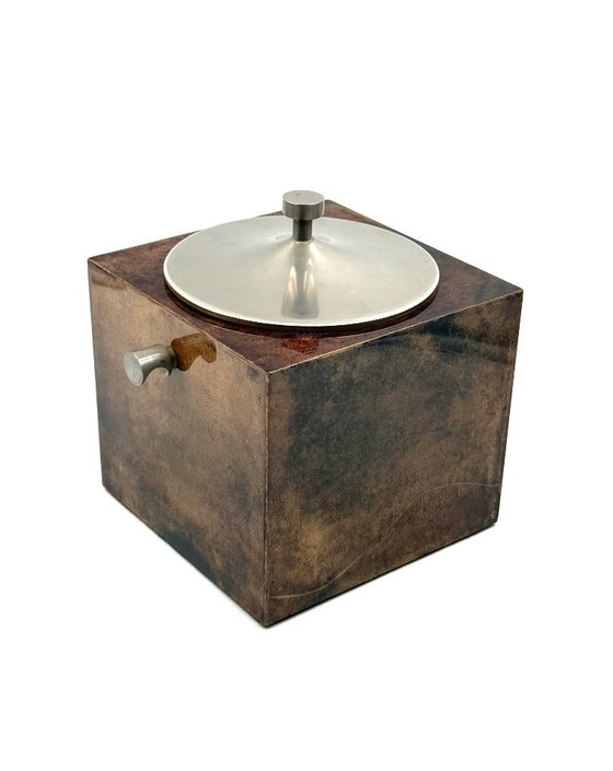 Image 1 of Mid-Century-Eiskübel aus braunem Pergament, Aldo Tura Italien 1950er Jahre