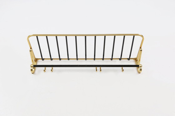 Image 1 of Mid Century Garderobenständer aus Gold und schwarzem Aluminium, Belgien 1960er Jahre