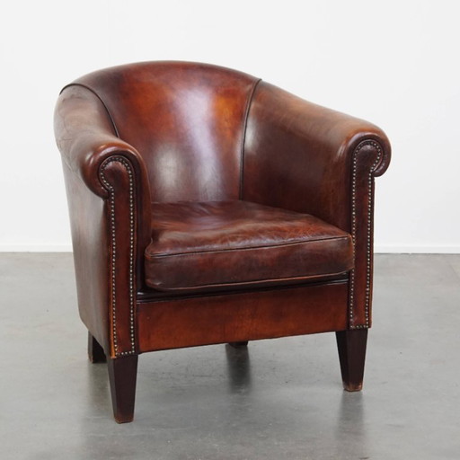 Sheep Leather Club Chair in a Cognac Color