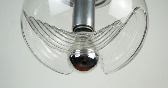 Image 1 of elegant peill & putzler mid century PENDANT LAMP 'wave' clear glass chrome 1960s organic shape