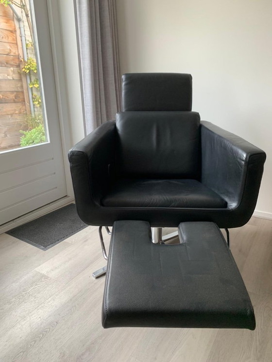 Black leather armchair with footrest, Fsm pavo, Chrome, Modern (photo 4 of 5)