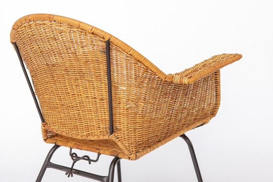 Image 1 of Vintage rieten fauteuils van Gianfranco Legler uit de jaren 1950 | Set van 3 Zwitserse rotan loungestoelen | Mid-century modern