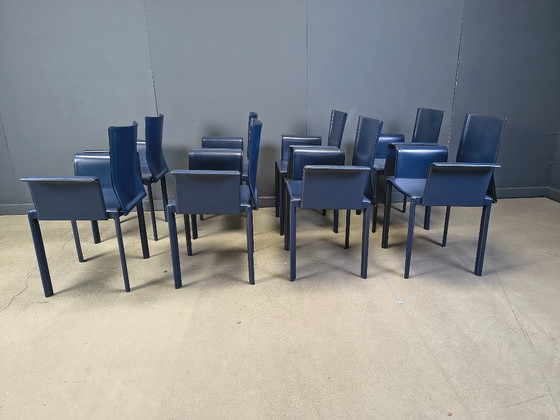 Image 1 of Sedie da pranzo postmoderne in pelle blu, Italia, anni '80, set di 8