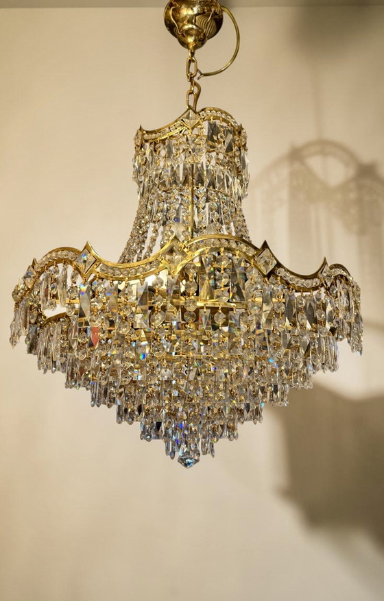 Vintage Italiaanse Kristallen Kroonluchter – Gold, Crystal (photo 4 of 7)