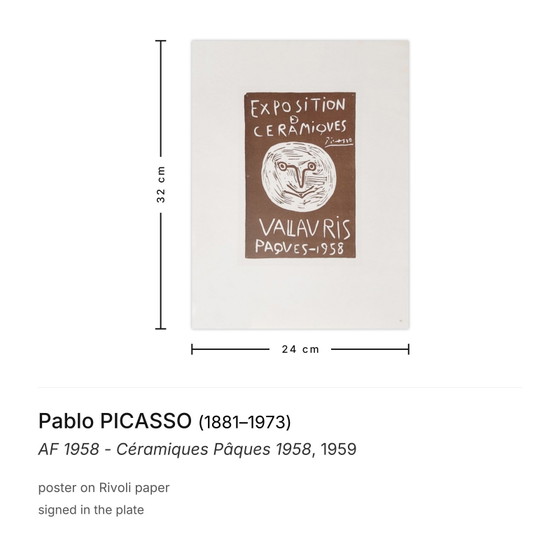 Image 1 of Pablo PICASSO AF 1958 – Céramiques Pâques 1958 Plakat 1959