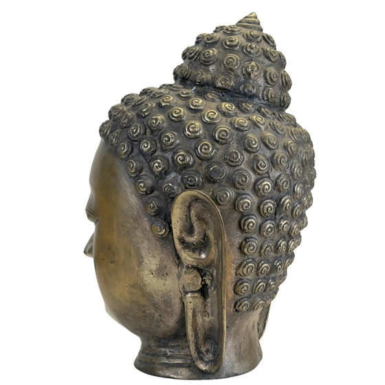 Bronze Buddha Head in Shan Style – Hand-cast Sculpture 31 cm (photo 6 of 11)