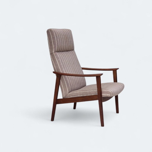 1970s, Danish highback armchair, furniture wool, teak wood, original.