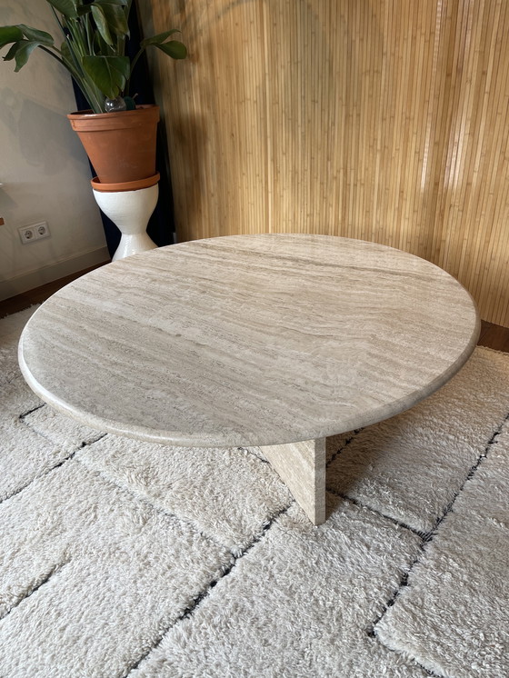 Image 1 of Vintage Xl Round Travertine Coffee Table