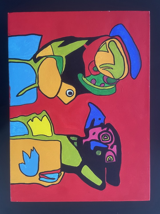 Image 1 of Abstract colorful acrylic painting on canvas | COBRA style | 40 x 30 cm