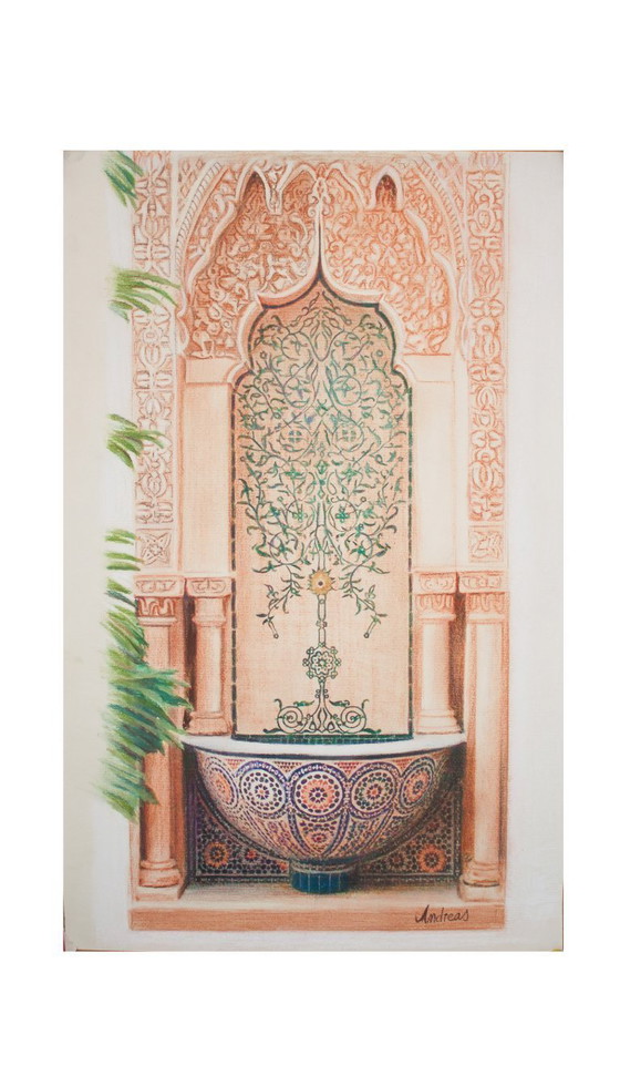 Image 1 of Arabic font painting on the wall. Original font painting. Hyperrealistic pastel drawing of an Arabic font. New.