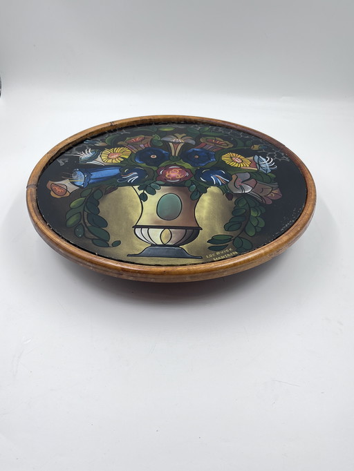 Art Deco Painted Glass Pie Platter