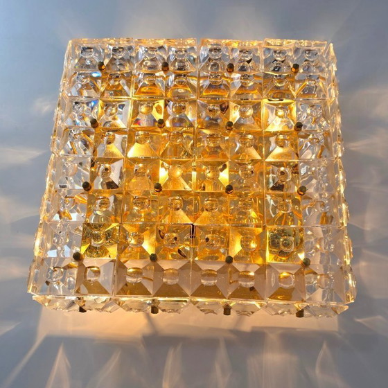 Image 1 of Kinkeldey XL Deckenleuchte aus den 70er Jahren, 60x60 mm geschliffenes Kristallglas, vergoldet