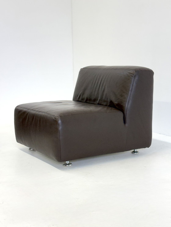 Image 1 of Set van 3 vintage space age modulaire leren sofa / fauteuils in donkerbruin