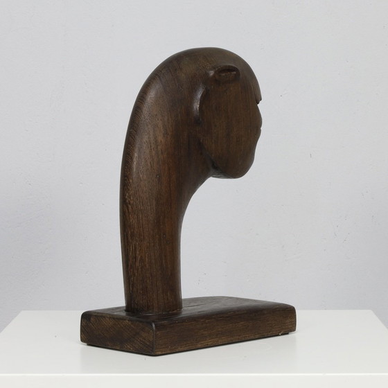 Image 1 of Objet décoratif Tête en bois, années 1980 Signé C.D.