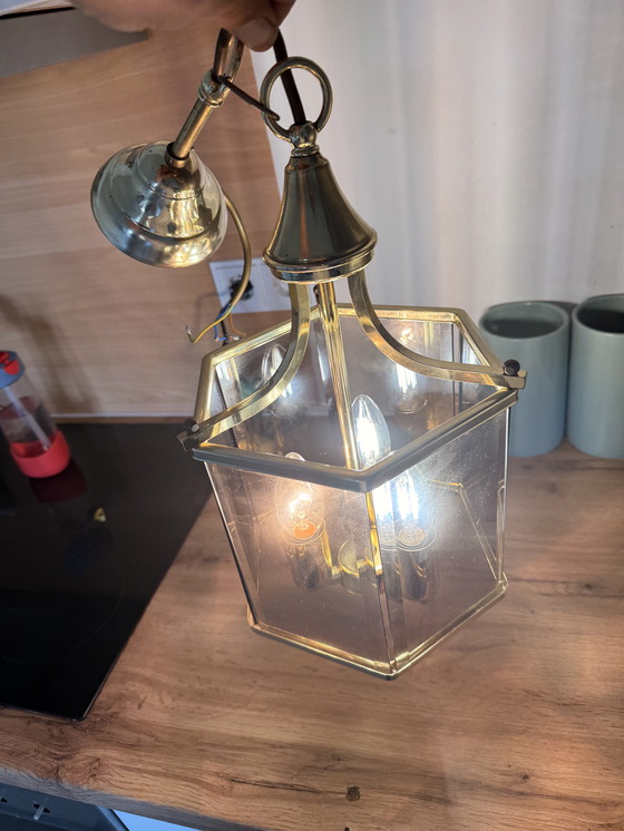 Image 1 of Holtkötter Hängeleuchte Messing, 3-flammig, Vintage, Glas, Made in Germany