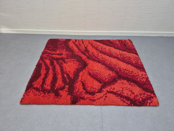 Image 1 of Vintage red marbled rug. Smyrna hand-knotted rug.