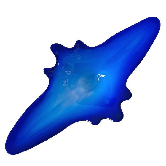Image 1 of Vintage XL bol en verre de Murano bleu blanc verre clair Mid Century 1970