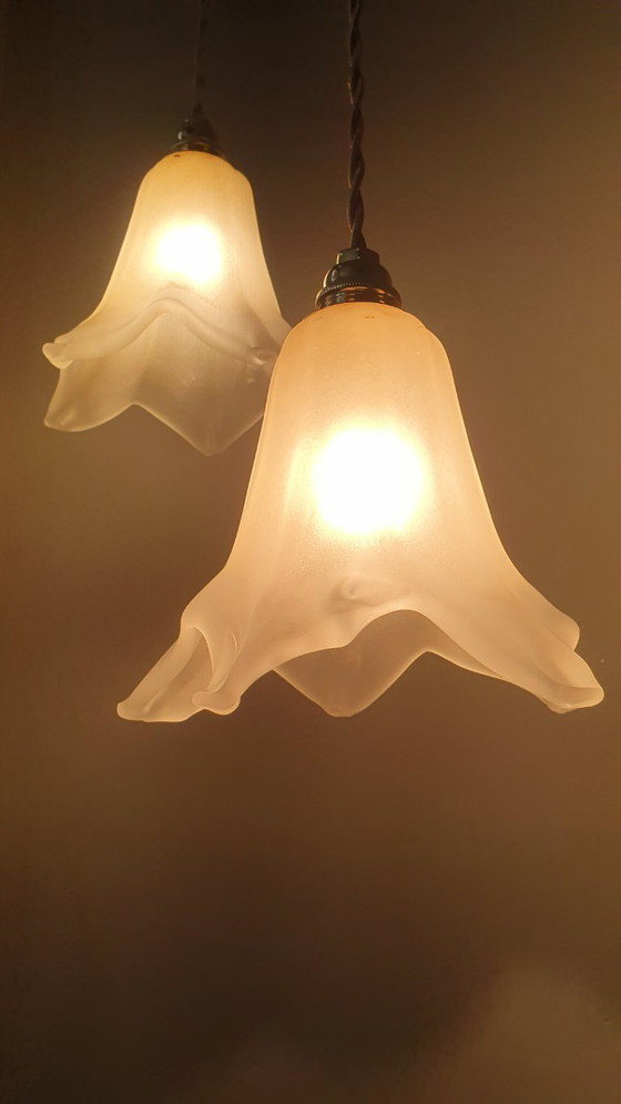 Image 1 of Set di 2 lampade a sospensione vintage in vetro di Murano a forma di calice