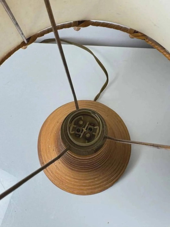 Vintage table lamp by Louis Sognot in wicker/bamboo - 1950s/60s – Scandinavian (photo 2 of 7)