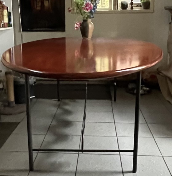 Image 1 of Beautiful wooden design table Maroeska Metz steel frame with curl 240/1.20