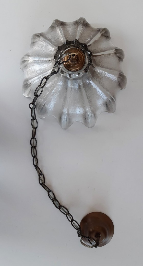 Image 1 of Lampada a sospensione in vetro ghiacciato a forma di calice e di petalo