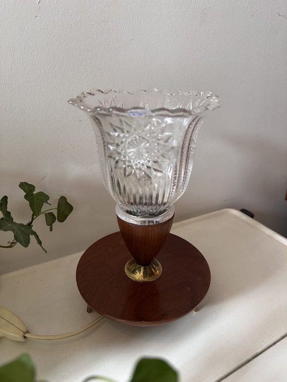 Image 1 of Lámpara de sobremesa de cristal y madera
