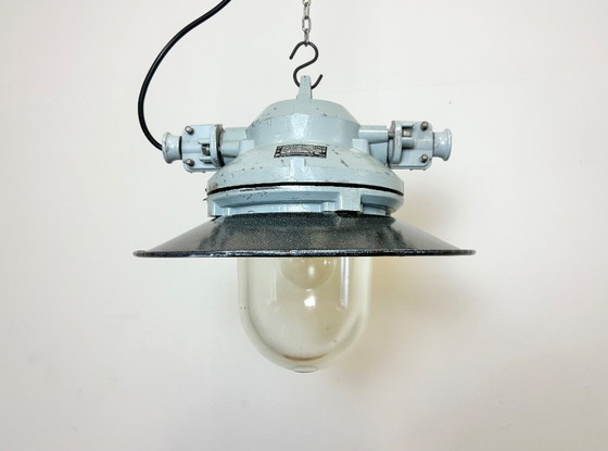 Image 1 of Grey Cast Aluminium Explosion Proof Lamp with Enameled Shade, 1970s