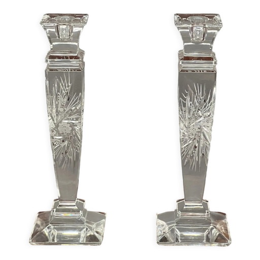 Paire de bougeoirs en cristal massif taillé à la main. – kandelaars en kaarsen, Crystal, Glass