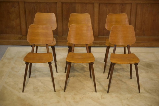 Set di 6 sedie in rovere degli anni '60. – Sedie da pranzo, Legno, Vintage (photo 4 of 13)