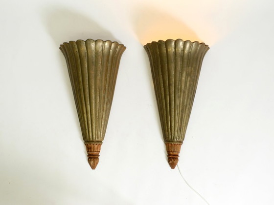 Two Large, Rare 1950s Wall Lamps Made of Wood With Aluminum Cladding – Wall lights (photo 6 of 20)