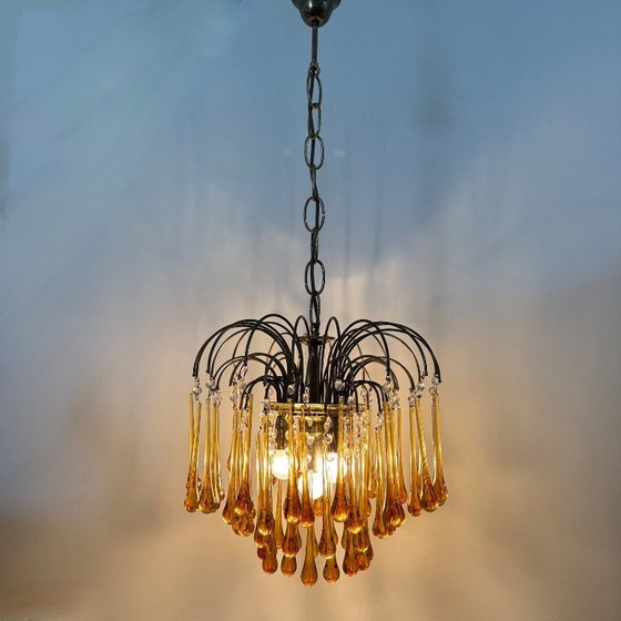 Image 1 of Mid Century Design Murano-Bernsteinglas-Tropfenleuchter, 1970er Jahre