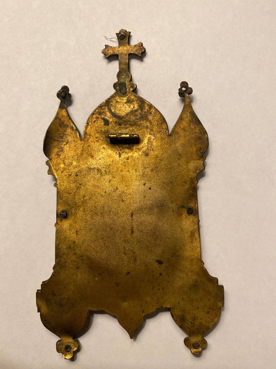 Piccola icona antica della Vergine Maria – Medaglione neogotico, fine XIX secolo – Oggetti decorativi (photo 5 of 7)