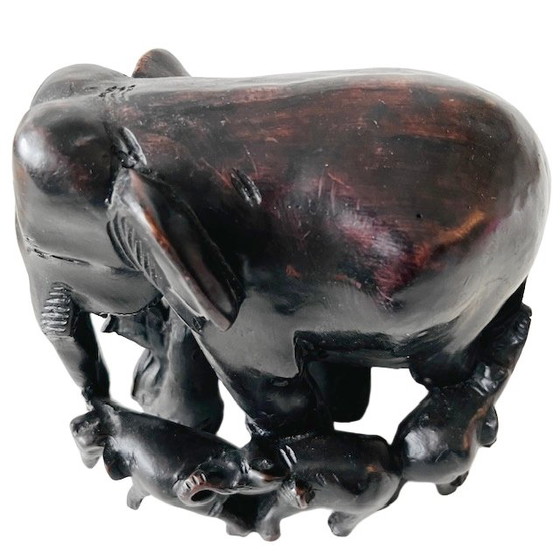 Image 1 of Vintage midcentury XL elephant family statue