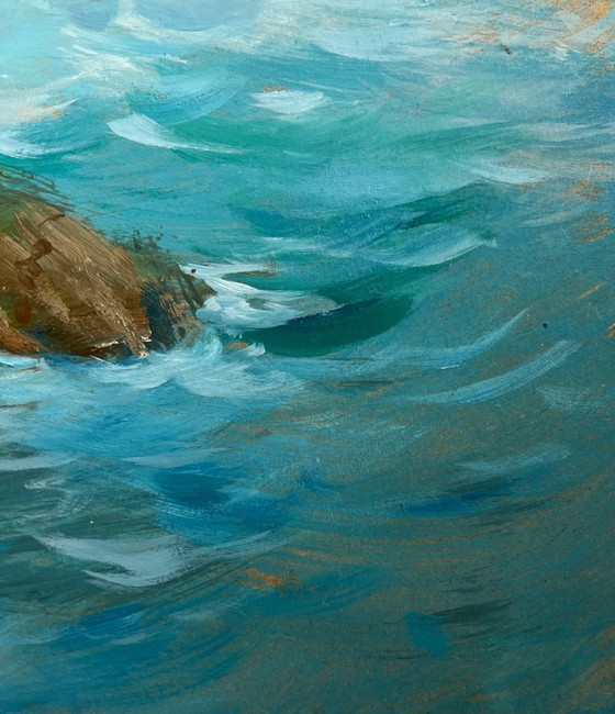 Image 1 of Original Oil Painting Sea Waves Landscape Song of the waves and wind