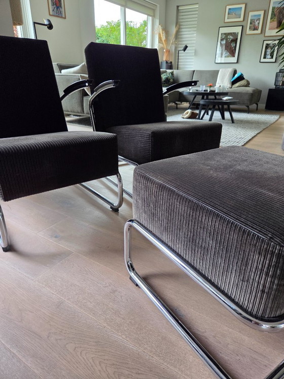 Gispen 412 – 2 Sessel + Ottomane | Niederländische Originale – Chrome (photo 6 of 8)