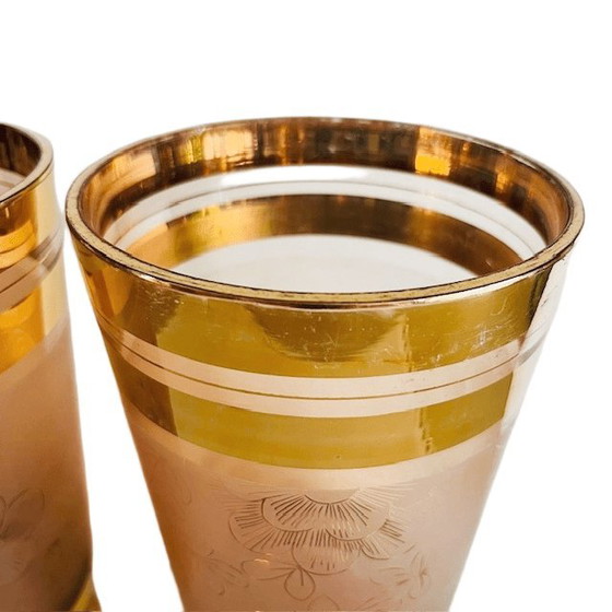 Image 1 of Par de jarrones De Rupel de cristal rosa bañados en oro, Art Déco de los años 30