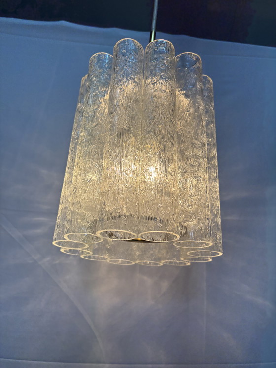 Image 1 of Suspension vintage Doria Leuchten tubes en verre glacé 1960/70