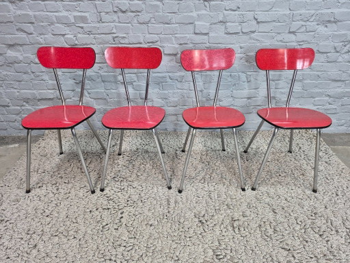 Set di 4 Sedie da Cucina di Design Vintage di Brabantia, Formica Striata Rossa, Paesi Bassi, anni '60 (photo 2 of 8)