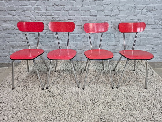 Set di 4 Sedie da Cucina di Design Vintage di Brabantia, Formica Striata Rossa, Paesi Bassi, anni '60 (photo 2 of 8)