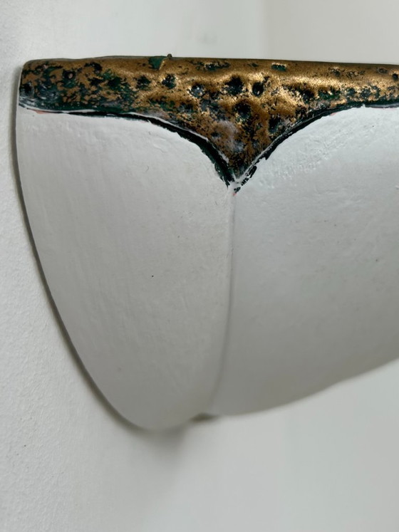 Image 1 of Pair of vintage seashell wall sconces, matte white plaster and gold details, France, 1970