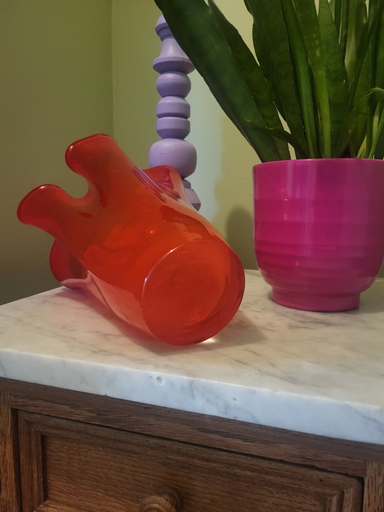 Image 1 of Vintage bright red "Fazoletto" handkerchief vase