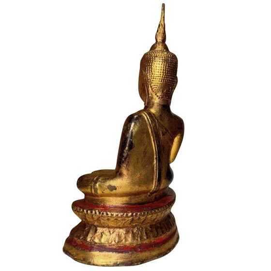 Buddha Lanna Antico – XVIII/XIX Secolo – Bronzo dorato a fuoco – 26 cm / 2 kg – Qualità museale – Sculture (photo 6 of 10)