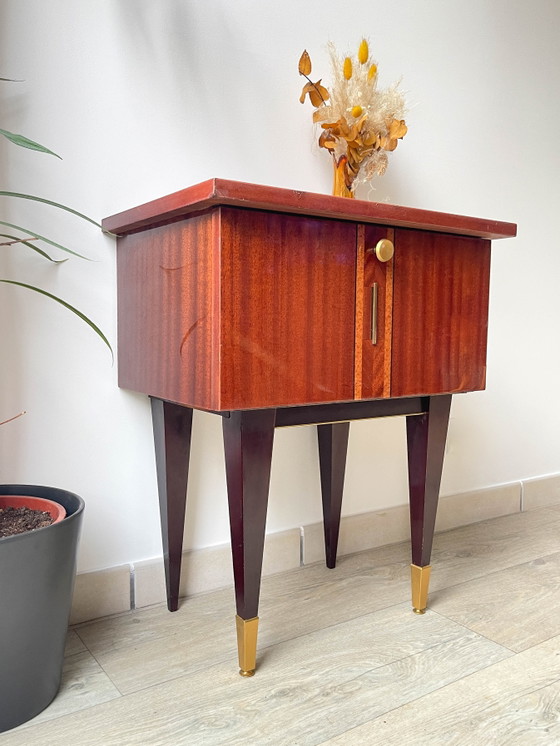 Comodino vintage in legno e ottone, 1950 – Mobili da giardino, Wood, Brass, Scandinavian (photo 2 of 12)