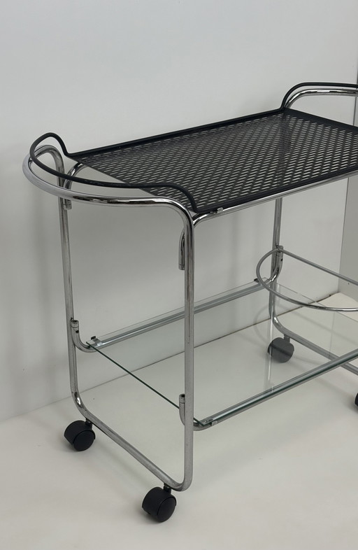 Vintage tube frame metal serving cart / trolley / beverage cart
